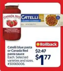 Walmart Catelli blue pasta or Canada Red pasta sauce offer