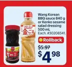 Walmart Wang Korean BBQ sauce or Kenko sesame salad dressing offer