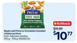 Walmart Maple Leaf Prime or Schneiders breaded chicken portions offer