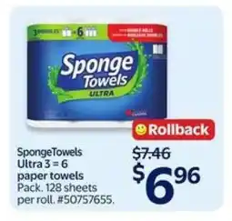 Walmart SpongeTowels Ultra 3 = 6 Paper Towels offer