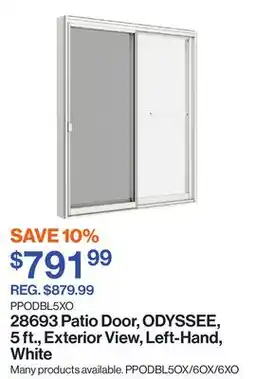Patrick Morin Patio Door, ODYSSEE, 5 ft., Exterior View, Left-Hand, White offer