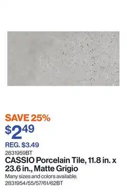 Patrick Morin CASSIO Porcelain Tile, 11.8 in. x 23.6 in., Matte Grigio offer