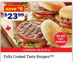 M & M Food Market Fully Cooked Tasty Burgers † offer