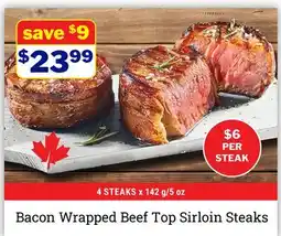 M & M Food Market Bacon Wrapped Beef Top Sirloin Steaks offer