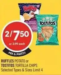 Shoppers Drug Mart Ruffles potato or tostitos tortilla chips offer