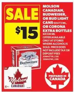 Real Canadian Superstore Molson Canadian, Budweiser, Bud Light, or Corona Extra offer