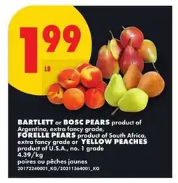 No Frills BARTLETT or BOSC PEARS, FORELLE PEARS, YELLOW PEACHES offer