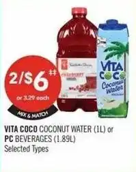 Shoppers Drug Mart Vita coco coconut water or pc beverages offer