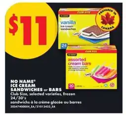 No Frills NO NAME ICE CREAM SANDWICHES OR BARS offer