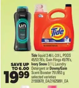 Real Canadian Superstore Tide Liquid, PODS, Gain Flings, Ivory Snow, Downy/Gain Scent Booster offer