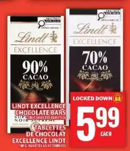 Food Basics LINDT EXCELLENCE CHOCOLATE BARS offer
