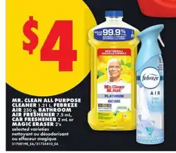 No Frills Mr. Clean All Purpose Cleaner / Febreze Air / Bathroom Air Freshener / Car Freshener / Magic Eraser offer