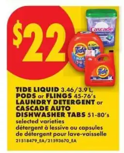 No Frills Tide Liquid or Cascade Auto Dishwasher Tabs offer