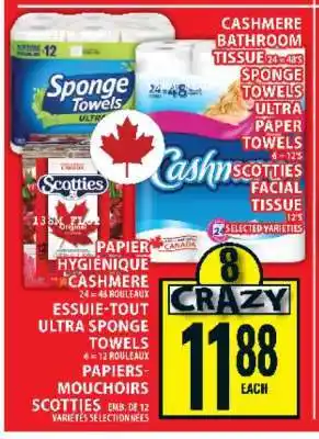 Food Basics Cashmere Bathroom Tissue, Sponge Towels Ultra Paper Towels, Scotties Facial Tissue offer
