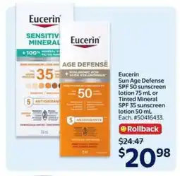 Walmart Eucerin Sun Age Defense SPF 50 or Tinted Mineral SPF 35 offer