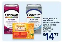 Walmart Emergen-C 30s or Centrum multivitamins 90s offer