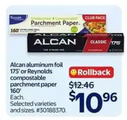 Walmart Alcan Aluminum Foil or Reynolds Compostable Parchment Paper offer