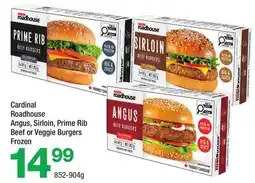 Highland Farms Cardinal Roadhouse Angus, Sirloin, Prime Rib Beef or Veggie Burgers offer