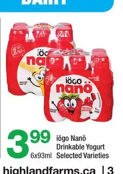 Highland Farms iögo Nanö Drinkable Yogurt offer