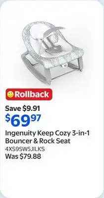 Walmart Ingenuity Keep Cozy 3-in-1 Bouncer & Rock Seat offer
