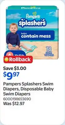 Walmart Pampers Splashers Swim Diapers, Disposable Baby Swim Diapers offer