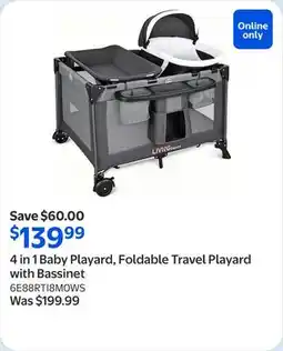 Walmart 4 in 1 Baby Playard, Foldable Travel Playard with Bassinet offer