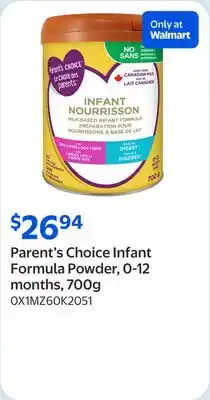 Walmart Parent's Choice Infant Formula Powder, 0-12 months offer