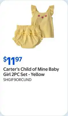 Walmart Carter's Child of Mine Baby Girl 2PC Set - Yellow offer