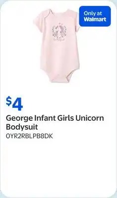 Walmart George Infant Girls Unicorn Bodysuit offer