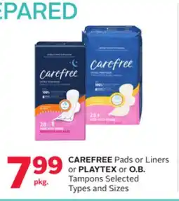Rexall CAREFREE Pads or Liners or PLAYTEX or O.B. Tampons offer