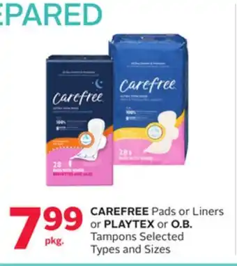 Rexall CAREFREE Pads or Liners or PLAYTEX or O.B. Tampons offer