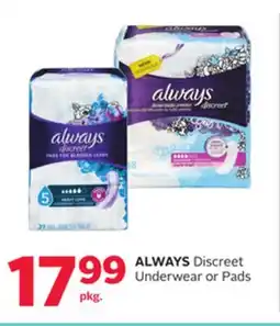 Rexall ALWAYS Discreet Underwear or Pads offer