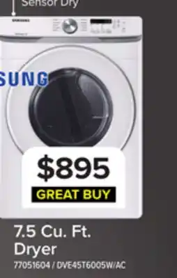 Leon's Samsung White Front Load Electric Dryer with Shallow Depth (7.5 Cu.Ft) - DVE45T6005W/AC offer