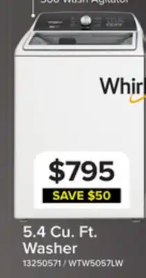 Leon's Whirlpool White Top Load Washer with Removable Agitator (5.4 Cu Ft) - WTW5057LW offer