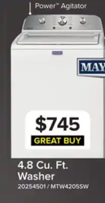 Leon's Maytag White Top Load Washer (4.8 Cu. Ft. IEC) with Deep Fill Option - MTW4205SW offer