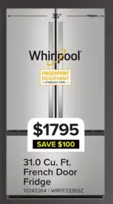 Leon's Whirlpool 36 31 Cu. Ft. Fingerprint Resistant Stainless Steel Refrigerator - WRFF3336SZ offer