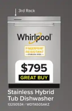 Leon's Whirlpool 24 Fingerprint Resistant Stainless Steel Dishwasher with 3rd Rack (47 dBA) - WDTA50SAKZ offer