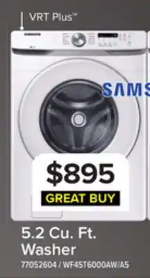 Leon's Samsung White Front Load Washer with Shallow Depth (5.2 Cu.Ft) - WF45T6000AW/A5 offer