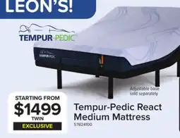 Leon's Tempur-Pedic React 2.0 Medium Twin Mattress 10 inches offer