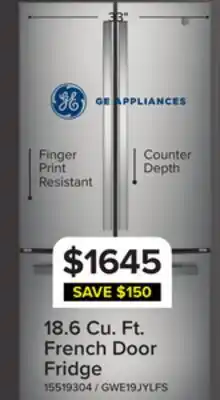 Leon's GE 33 18.6 Cu. Ft. Fingerprint Resistant Counter-Depth French Door Refrigerator - GWE19JYLFS offer