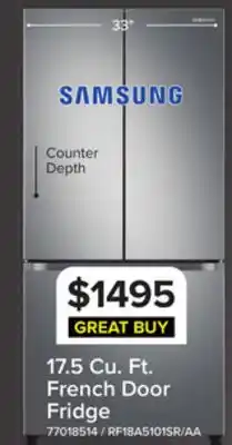 Leon's Samsung 33 17.5 Cu. Ft. Stainless Steel Counter-Depth French Door Refrigerator - RF18A5101SR/AA offer