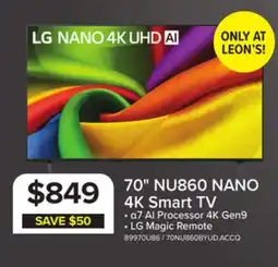Leon's LG 70 4K Smart NANO UHD NU860 TV - 70NU860BYUD.ACCQ offer