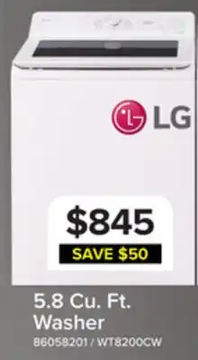 Leon's LG White Mega Capacity Smart Top Load Washer with AI Sensing (5.8 Cu. Ft) - WT8200CW offer