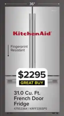 Leon's KitchenAid 36 31 Cu. Ft. PrintShield Stainless Steel French Door Refrigerator - KRFF336SPS offer