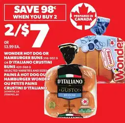 Independent City Market WONDER HOT DOG OR HAMBURGER BUNS 356-502 G OR D'ITALIANO CRUSTINI BUNS, 420-568 G offer