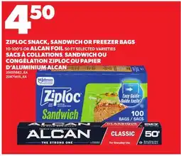 Independent City Market ZIPLOC SNACK, SANDWICH OR FREEZER BAGS, 10-100'S OR ALCAN FOIL, 50 FT offer