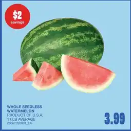 Wholesale Club WHOLE SEEDLESS WATERMELON, 11 LB AVERAGE offer