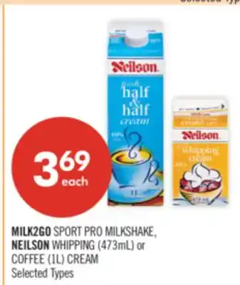 Shoppers Drug Mart MILK2GO SPORT PRO MILKSHAKE, NEILSON WHIPPING (473mL) or COFFEE (1L) CREAM offer