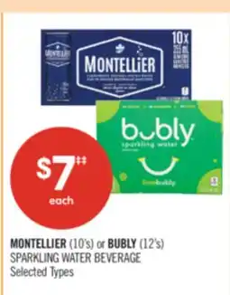 Shoppers Drug Mart MONTELLIER (10's) or BUBLY (12's) SPARKLING WATER BEVERAGE offer