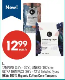 Shoppers Drug Mart L. TAMPONS (25's - 30's), LINERS (100's) or ULTRA THIN PADS (36's - 42's) offer